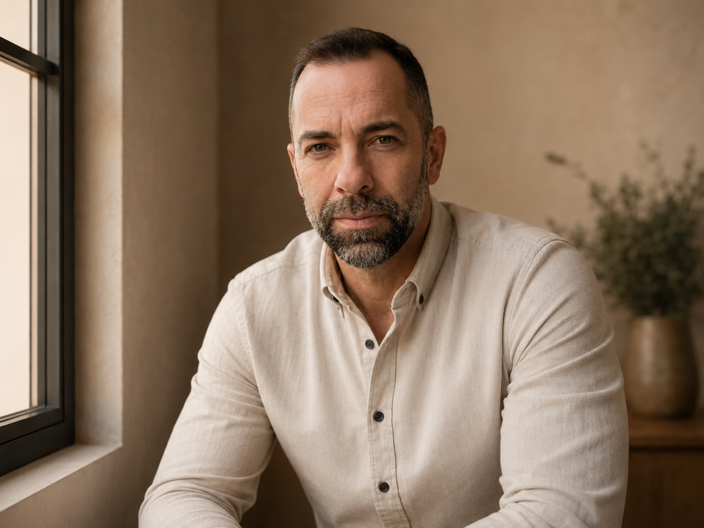 Daniel Santamaría junto a una ventana