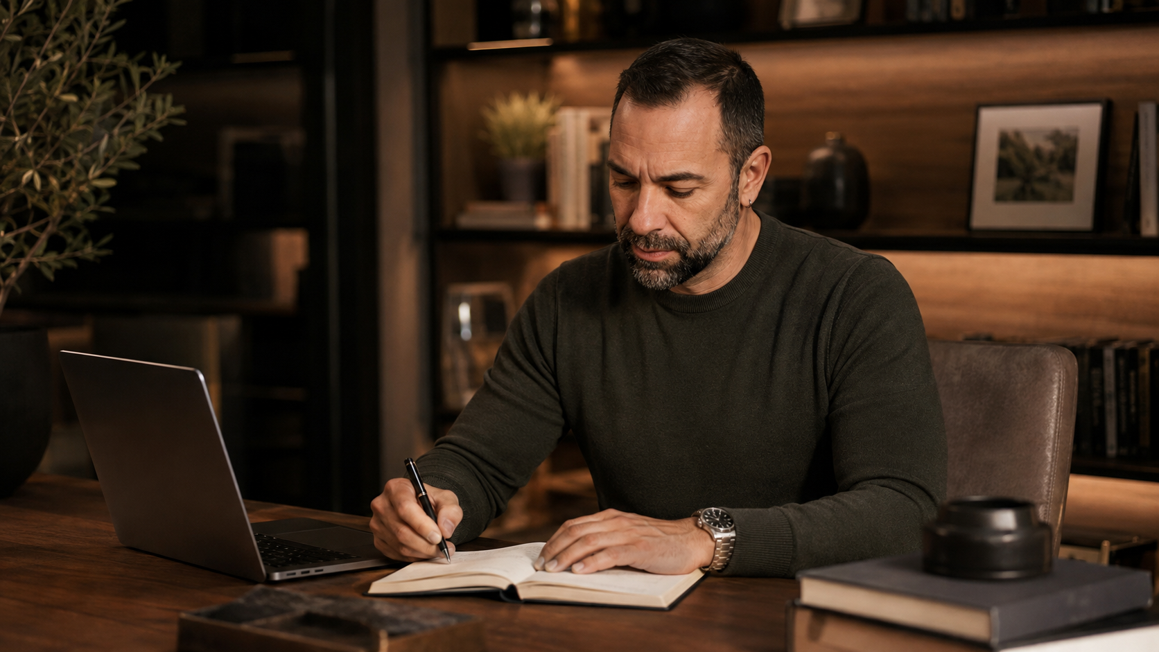 Daniel Santamaría escribiendo durante una sesión de trabajo